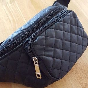 Black quilted fanny pack
